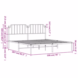 vidaXL Metal Bed Frame Home Bedroom Bed Base Mattress Foundation Bedstead - black, 193 x 203 cm/with headboard - Additional view 3