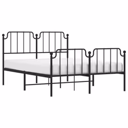 vidaXL Metal Bed Frame Home Bedroom Bed Base Mattress Foundation Bedstead - black, 140 x 200 cm/with headboard & footboard - Additional view 2