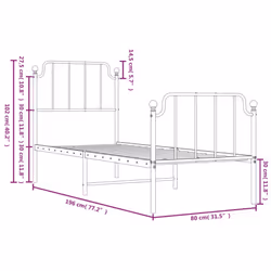 vidaXL Metal Bed Frame Home Bedroom Bed Base Mattress Foundation Bedstead - white, 75 x 190 cm/with headboard & footboard - Additional view 3