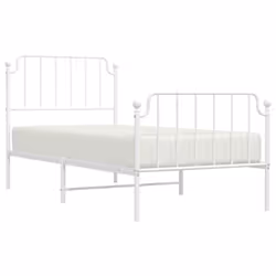 vidaXL Metal Bed Frame Home Bedroom Bed Base Mattress Foundation Bedstead - white, 90 x 200 cm/with headboard & footboard - Additional view 2