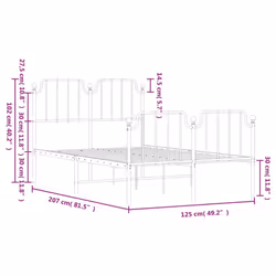 vidaXL Metal Bed Frame Home Bedroom Bed Base Mattress Foundation Bedstead - white, 120 x 200 cm/with headboard & footboard - Additional view 8