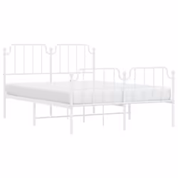 vidaXL Metal Bed Frame Home Bedroom Bed Base Mattress Foundation Bedstead - white, 135 x 190 cm/with headboard & footboard - Additional view 2
