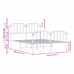 vidaXL Metal Bed Frame Home Bedroom Bed Base Mattress Foundation Bedstead - white, 135 x 190 cm/with headboard & footboard - Additional view 3