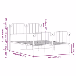 vidaXL Metal Bed Frame Home Bedroom Bed Base Mattress Foundation Bedstead - white, 140 x 190 cm/with headboard & footboard - Additional view 8
