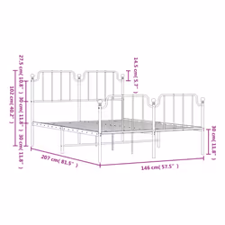 vidaXL Metal Bed Frame Home Bedroom Bed Base Mattress Foundation Bedstead - white, 140 x 200 cm/with headboard & footboard - Additional view 3