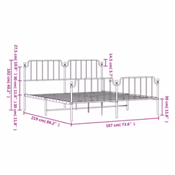 vidaXL Metal Bed Frame Home Bedroom Bed Base Mattress Foundation Bedstead - white, 183 x 213 cm/with headboard & footboard - Additional view 3