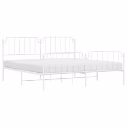 vidaXL Metal Bed Frame Home Bedroom Bed Base Mattress Foundation Bedstead - white, 193 x 203 cm/with headboard & footboard - Additional view 2