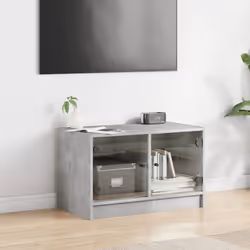 vidaXL TV Cabinet with Glass Doors TV Stand Entertainment Centre Brown Oak - concrete grey