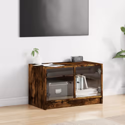 vidaXL TV Cabinet with Glass Doors TV Stand Entertainment Centre Brown Oak - smoked oak