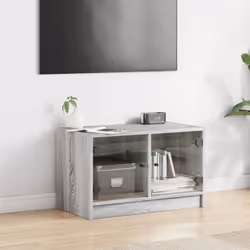 vidaXL TV Cabinet with Glass Doors TV Stand Entertainment Centre Brown Oak - grey sonoma