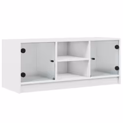 vidaXL TV Cabinet with Glass Doors TV Stand Entertainment Centre Smoked Oak - white