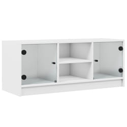 vidaXL TV Cabinet with Glass Doors TV Stand Entertainment Centre Smoked Oak - white