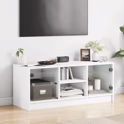 vidaXL TV Cabinet with Glass Doors TV Stand Entertainment Centre Smoked Oak - white