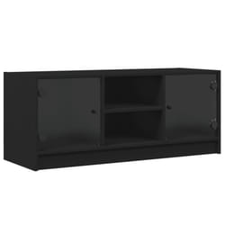 vidaXL TV Cabinet with Glass Doors TV Stand Entertainment Centre Smoked Oak - black
