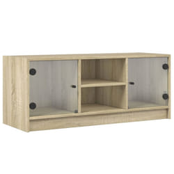 vidaXL TV Cabinet with Glass Doors TV Stand Entertainment Centre Smoked Oak - sonoma oak