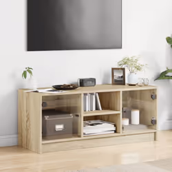 vidaXL TV Cabinet with Glass Doors TV Stand Entertainment Centre Smoked Oak - sonoma oak - Additional view 2