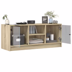 vidaXL TV Cabinet with Glass Doors TV Stand Entertainment Centre Smoked Oak - sonoma oak - Additional view 4