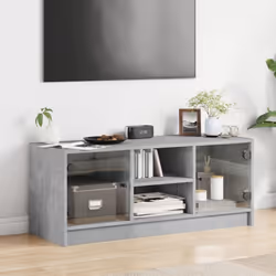 vidaXL TV Cabinet with Glass Doors TV Stand Entertainment Centre Smoked Oak - concrete grey
