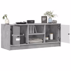 vidaXL TV Cabinet with Glass Doors TV Stand Entertainment Centre Smoked Oak - concrete grey - Additional view 4