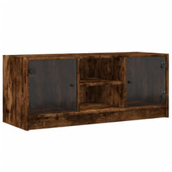 vidaXL TV Cabinet with Glass Doors TV Stand Entertainment Centre Smoked Oak - smoked oak