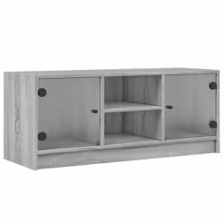 vidaXL TV Cabinet with Glass Doors TV Stand Entertainment Centre Smoked Oak - grey sonoma