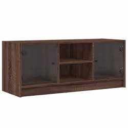 vidaXL TV Cabinet with Glass Doors TV Stand Entertainment Centre Smoked Oak - brown oak