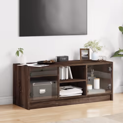 vidaXL TV Cabinet with Glass Doors TV Stand Entertainment Centre Smoked Oak - brown oak