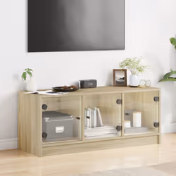 vidaXL TV Cabinet with Glass Doors TV Stand Entertainment Centre Sonoma Oak - Additional view 2