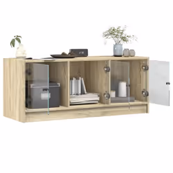 vidaXL TV Cabinet with Glass Doors TV Stand Entertainment Centre Sonoma Oak - Additional view 4