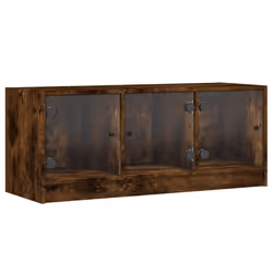 vidaXL TV Cabinet with Glass Doors TV Stand Entertainment Centre Smoked Oak
