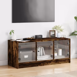 vidaXL TV Cabinet with Glass Doors TV Stand Entertainment Centre Smoked Oak