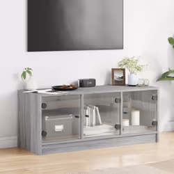 vidaXL TV Cabinet with Glass Doors TV Stand Entertainment Centre Grey Sonoma