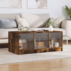 vidaXL Coffee Table with Glass Doors Hallway Tea Side End Table Sofa Table - smoked oak - Additional view 2