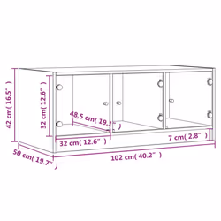vidaXL Coffee Table with Glass Doors Hallway Tea Side End Table Sofa Table - smoked oak - Additional view 3