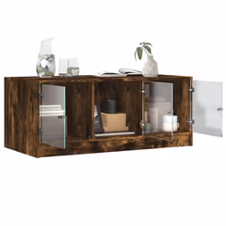vidaXL Coffee Table with Glass Doors Hallway Tea Side End Table Sofa Table - smoked oak - Additional view 4