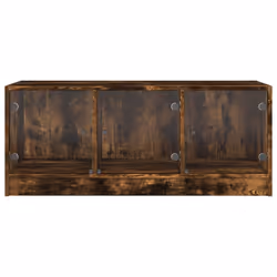 vidaXL Coffee Table with Glass Doors Hallway Tea Side End Table Sofa Table - smoked oak - Additional view 5