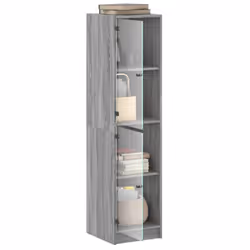 vidaXL Highboard with Glass Doors Sideboard Cupboard Side Cabinet Smoked Oak - grey sonoma - Additional view 4