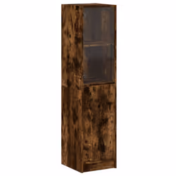 vidaXL Highboard with Glass Door Tall Sideboard Cupboard Home Storage Cabinet - smoked oak
