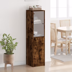 vidaXL Highboard with Glass Door Tall Sideboard Cupboard Home Storage Cabinet - smoked oak