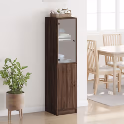 vidaXL Highboard with Glass Door Tall Sideboard Cupboard Home Storage Cabinet - brown oak