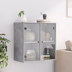 vidaXL Wall Cabinet with Glass Doors Bathroom Cupboard Wall Storage Cabinet - concrete grey