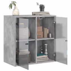 vidaXL Wall Cabinet with Glass Doors Bathroom Cupboard Wall Storage Cabinet - concrete grey - Additional view 4