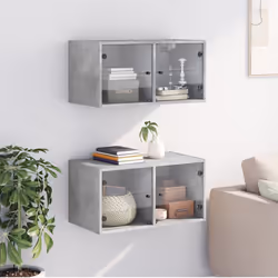vidaXL Wall Cabinets with Glass Doors Bathroom Cupboard Wall Storage Cabinet - concrete grey, 2 pcs - Additional view 2