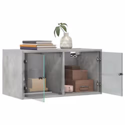 vidaXL Wall Cabinets with Glass Doors Bathroom Cupboard Wall Storage Cabinet - concrete grey, 2 pcs - Additional view 4