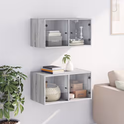 vidaXL Wall Cabinets with Glass Doors Bathroom Cupboard Wall Storage Cabinet - grey sonoma, 2 pcs - Additional view 2