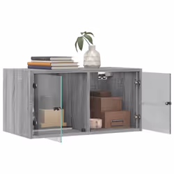 vidaXL Wall Cabinets with Glass Doors Bathroom Cupboard Wall Storage Cabinet - grey sonoma, 2 pcs - Additional view 4