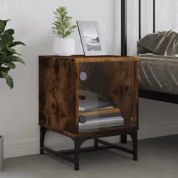 vidaXL Bedside Cabinets with Glass Doors Nightstand End Table 2 pcs Smoked Oak - Additional view 2