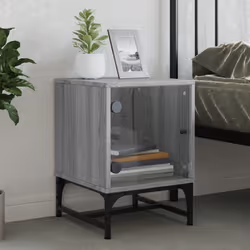 vidaXL Bedside Cabinet with Glass Door Nightstand Side End Table Grey Sonoma - Additional view 2