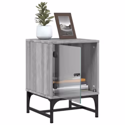 vidaXL Bedside Cabinet with Glass Door Nightstand Side End Table Grey Sonoma - Additional view 4