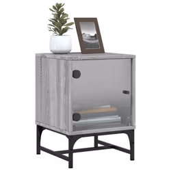 vidaXL Bedside Cabinets with Glass Doors Bed Side Table 2 pcs Grey Sonoma - Additional view 4